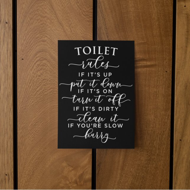 Funny Toilet Rules – Elegant White Text on Black Postcard (Funny Toilet Rules – Elegant White Text on Black Postcard)