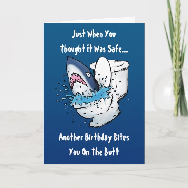 Funny Toilet Shark Birthday Card (Front)