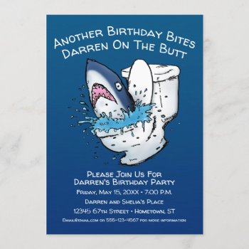 Funny Toilet Shark Birthday Invitation by BastardCard at Zazzle