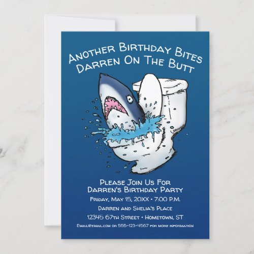 Funny Toilet Shark Birthday Invitation