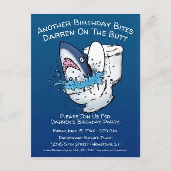 Funny Toilet Shark Birthday Invitation Postcard by BastardCard at Zazzle