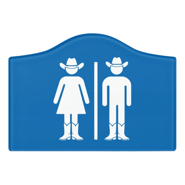 Funny Toilet Sign Ranch Cowboy Bathroom Sign Blue (Small Crest Front)