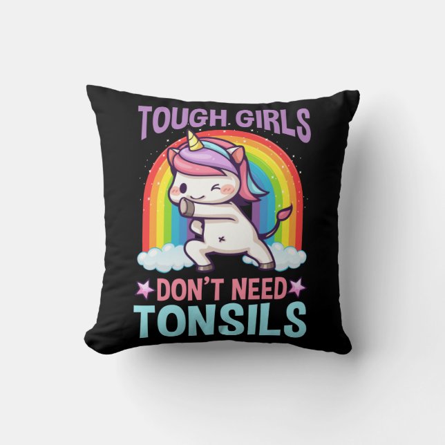 Funny Tonsil Removal Unicorn Kid Tonsillectomy Throw Pillow (Front)
