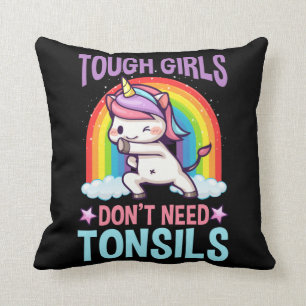 Funny Tonsil Removal Unicorn Kid Tonsillectomy Throw Pillow