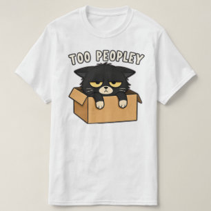Funny Too Peopley Box Cat Illustration T-Shirt