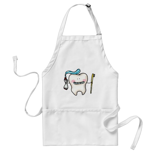 funny tooth cartoon adult apron (Front)