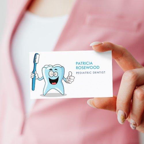 Funny Tooth Cartoon Holding Toothbrush Business Card
