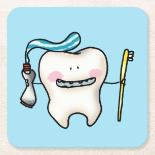 funny tooth cartoon square paper coaster