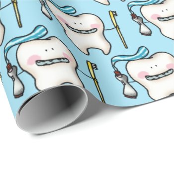 Funny Tooth Cartoon Wrapping Paper by jsoh at Zazzle