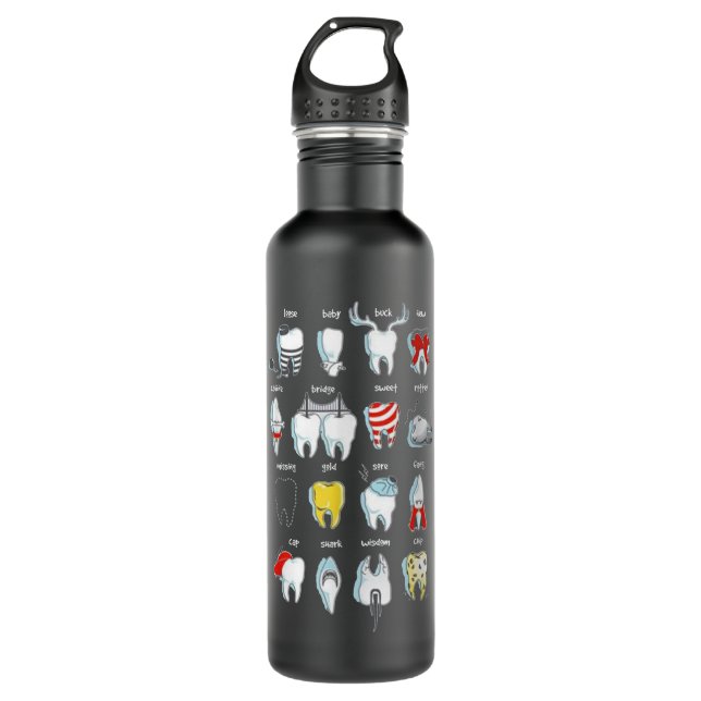 Funny Tooth Designs Dentist Teeth Dental  Stainless Steel Water Bottle (Front)