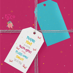 Funny Tooth Puns & Blue Color Pop Magic Gift Tags