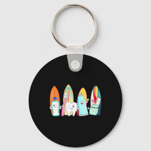 Funny Tooth Surf Surfboard Beach Summer Dental Hyg Keychain