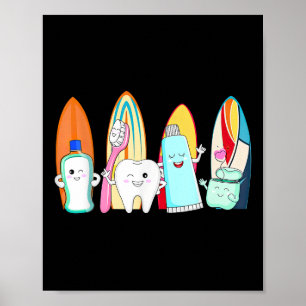 Funny Tooth Surf Surfboard Beach Summer Dental Hyg Poster