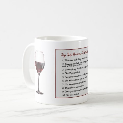 FUNNY Top 10 Reasons To Drink Wine ADD TEXT Coffee Mug