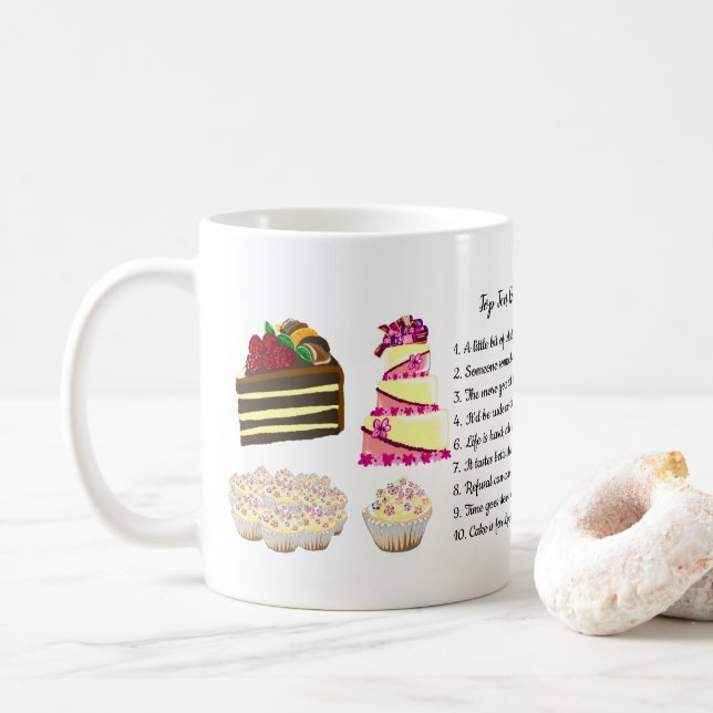FUNNY Top 10 Reasons To Eat Cake Customizable Coffee Mug (With Donut)