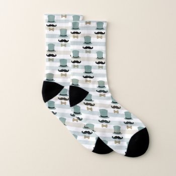 Funny Top Hat And Moustache On Stripes Socks by Westerngirl2 at Zazzle