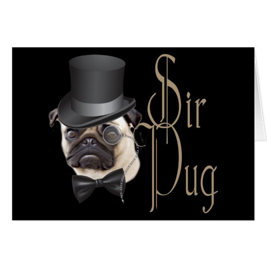 Funny Top Hat Monocle Sir Pug Dog Cards (Front Horizontal)