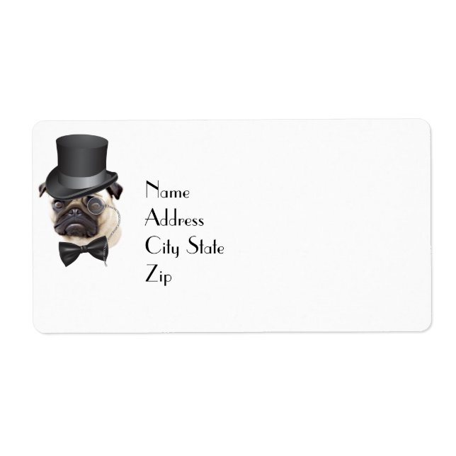 Funny Top Hat Monocle Sir Pug Dog Label (Front)