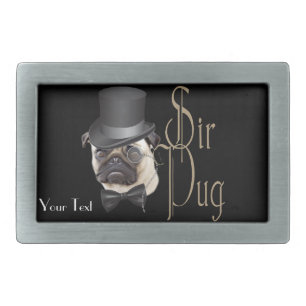 Funny Top Hat Monocle Sir Pug Dog Rectangular Belt Buckle