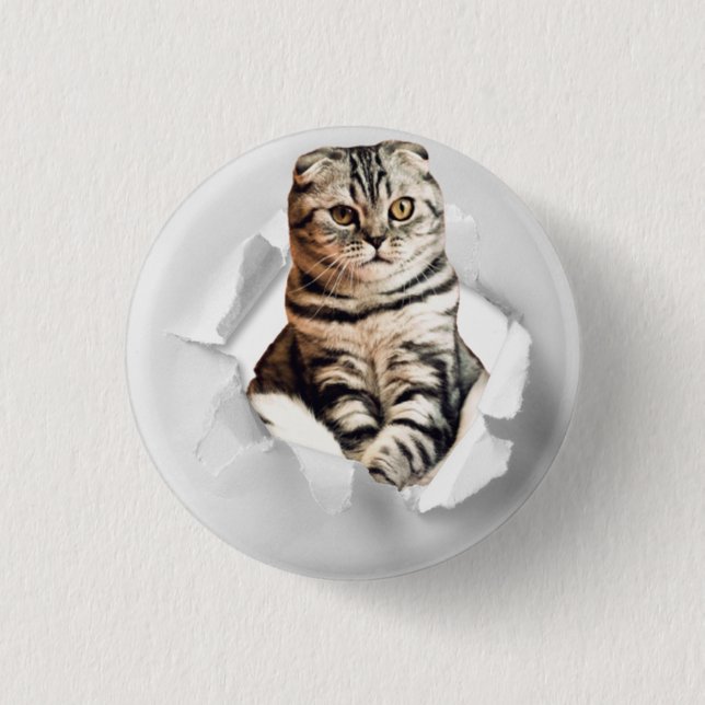 Funny Torn Paper Cute Cat Lover Humor Button (Front)