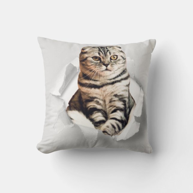 Funny Torn Paper Cute Cat Lover Humor Throw Pillow (Front)