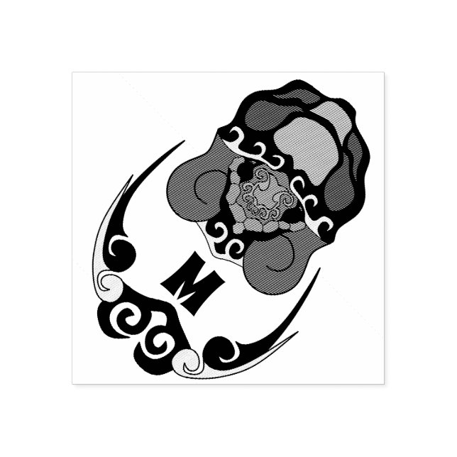 Funny Tortoise Chilling Monogram Rubber Stamp (Imprint)