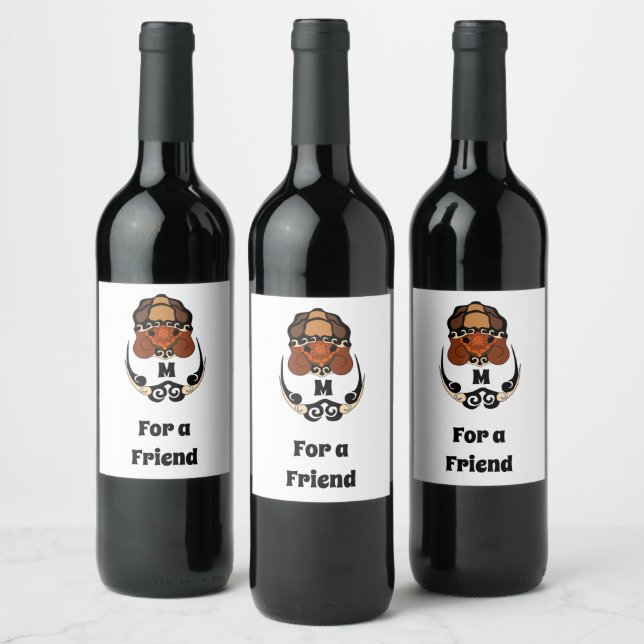 Funny Tortoise Chilling Monogram Wine Label (Bottles)