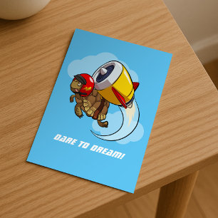 Funny Tortoise Dare To Dream Jet Pack Cartoon Postcard