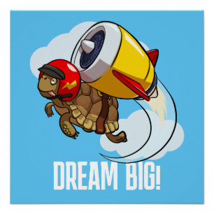 Funny Tortoise Dream Big! Motivational Jet Cartoon Poster