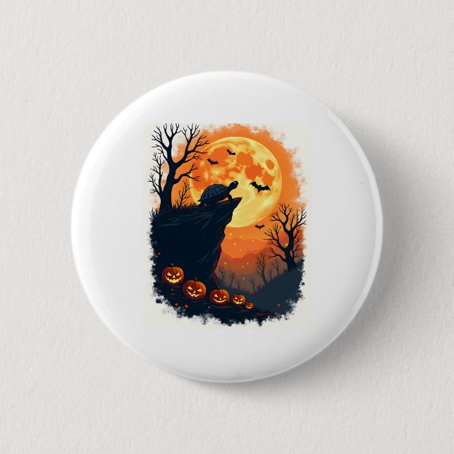 Funny Tortoise Halloween Silhouette Spooky Tortois Button (Front)