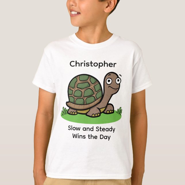 Funny Tortoise Slow And Steady Custom Name T-Shirt (Front)