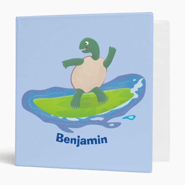 Funny tortoise wave surfing cartoon  3 ring binder (Front/Inside)