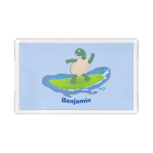 Funny tortoise wave surfing cartoon acrylic tray