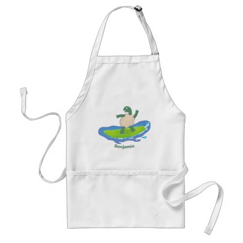 Funny tortoise wave surfing cartoon adult apron