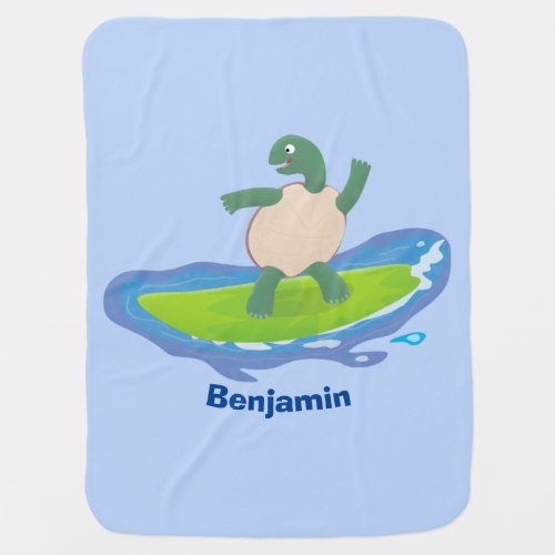 Funny tortoise wave surfing cartoon baby blanket