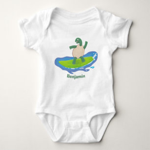 Funny tortoise wave surfing cartoon  baby bodysuit