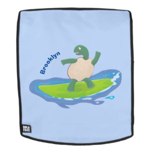 Funny tortoise wave surfing cartoon backpack