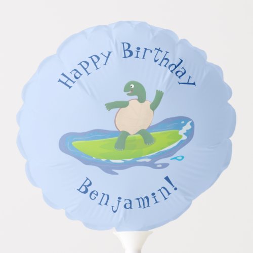 Funny tortoise wave surfing cartoon  balloon