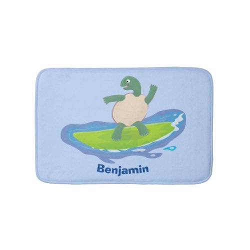 Funny tortoise wave surfing cartoon bath mat