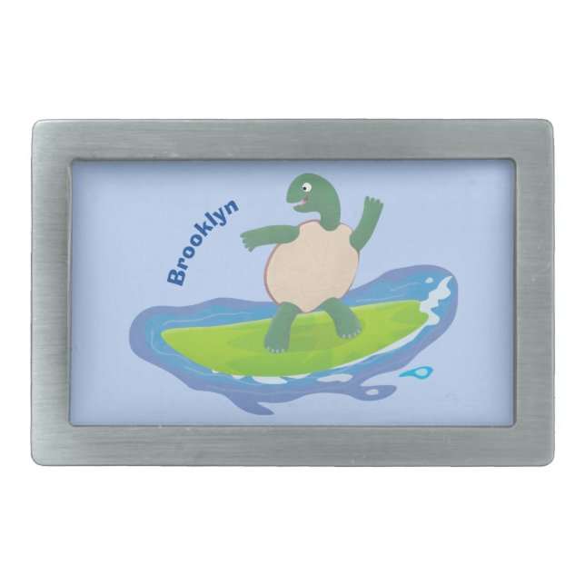 Funny tortoise wave surfing cartoon belt buckle (Front)