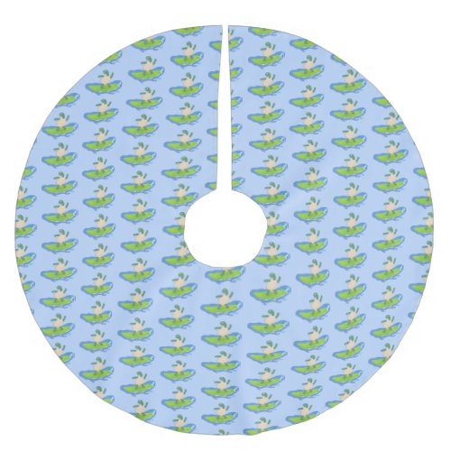 Funny tortoise wave surfing cartoon brushed polyester tree skirt