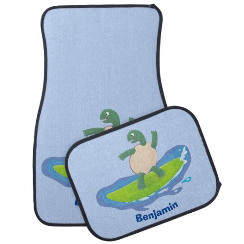 Funny tortoise wave surfing cartoon car floor mat