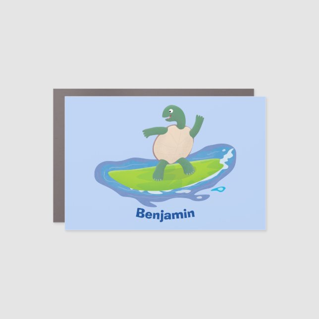 Funny tortoise wave surfing cartoon  car magnet (Front)