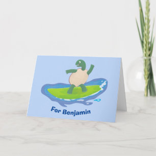 Funny tortoise wave surfing cartoon card