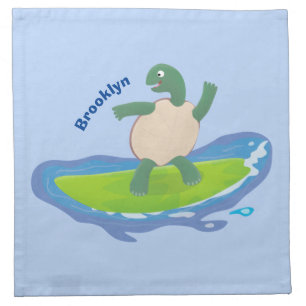 Funny tortoise wave surfing cartoon cloth napkin