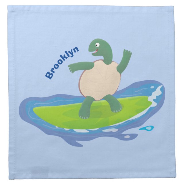 Funny tortoise wave surfing cartoon cloth napkin (Front)