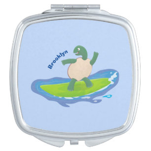 Funny tortoise wave surfing cartoon compact mirror
