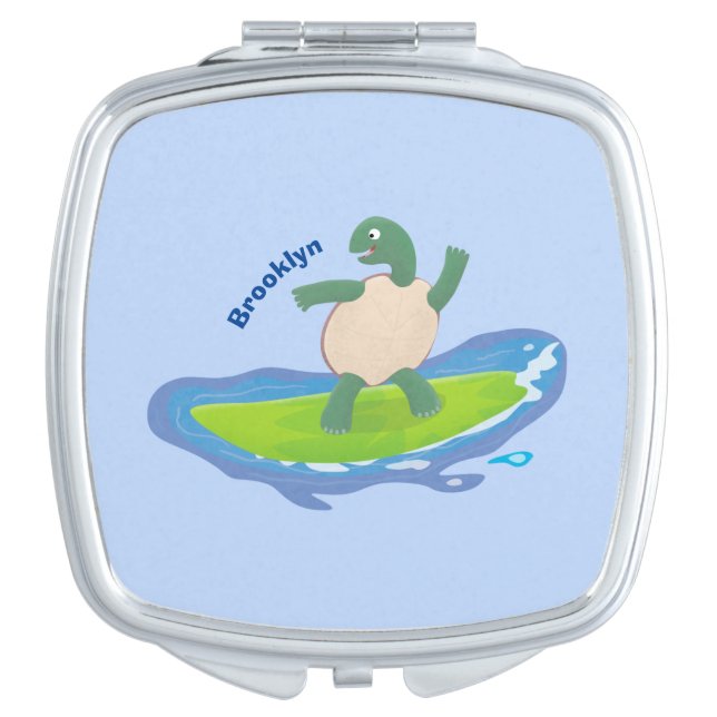 Funny tortoise wave surfing cartoon compact mirror (Front)