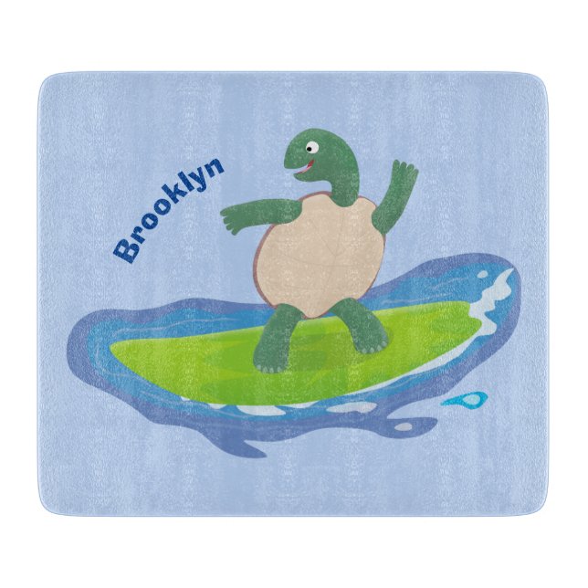 Funny tortoise wave surfing cartoon cutting board (Front)