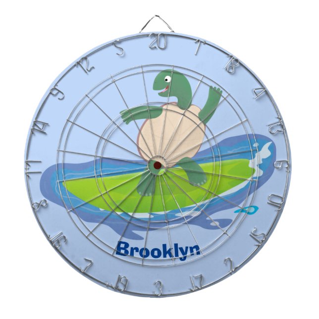 Funny tortoise wave surfing cartoon dart board (Front)